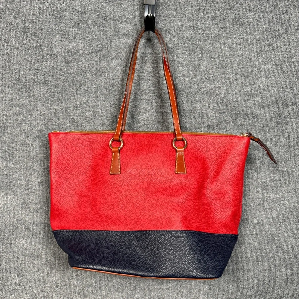 Dooney & Bourke Tobi Tote Bag Red Navy Pebble Leather Colorblock Inner Pocket